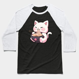 Cute Kawaii Cat eating Ramen - Anime Shirt Baseball T-Shirt